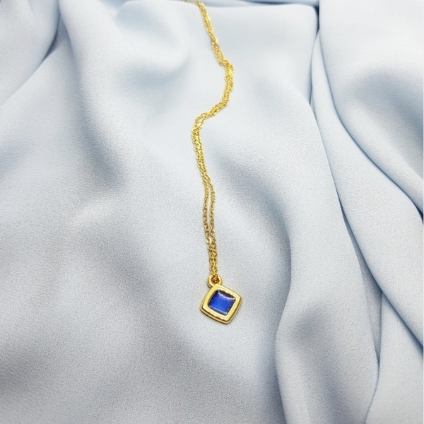 "Blue Necklace" - Μίνιμαλ κολιέ - charms, επιχρυσωμένα, minimal, κοντά, ατσάλι - 4