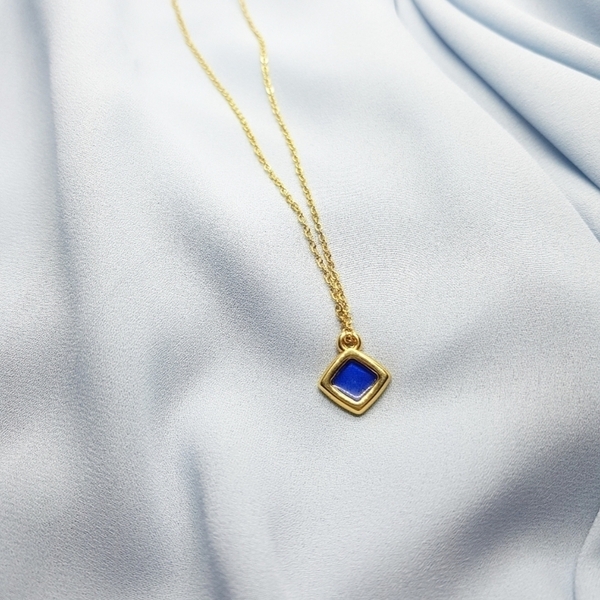 "Blue Necklace" - Μίνιμαλ κολιέ - charms, επιχρυσωμένα, minimal, κοντά, ατσάλι - 5