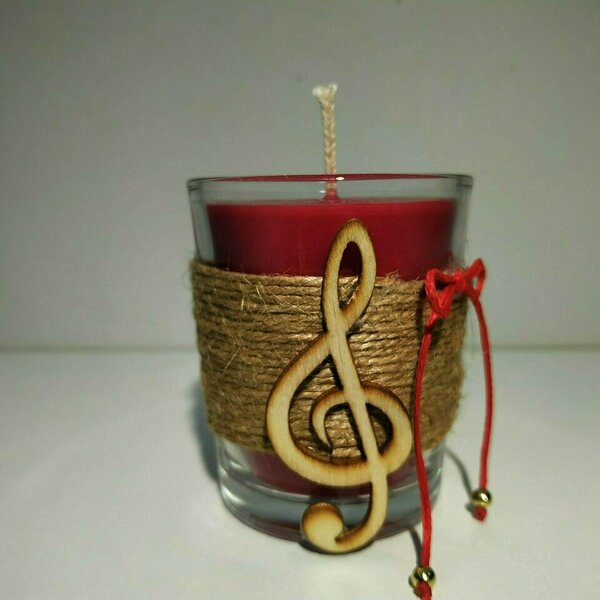 Κερί αρωματικό Χειροποίητο σε γυάλινο ποτήρι Μουσικό κλειδί 7 Χ 4 εκ - αρωματικά κεριά