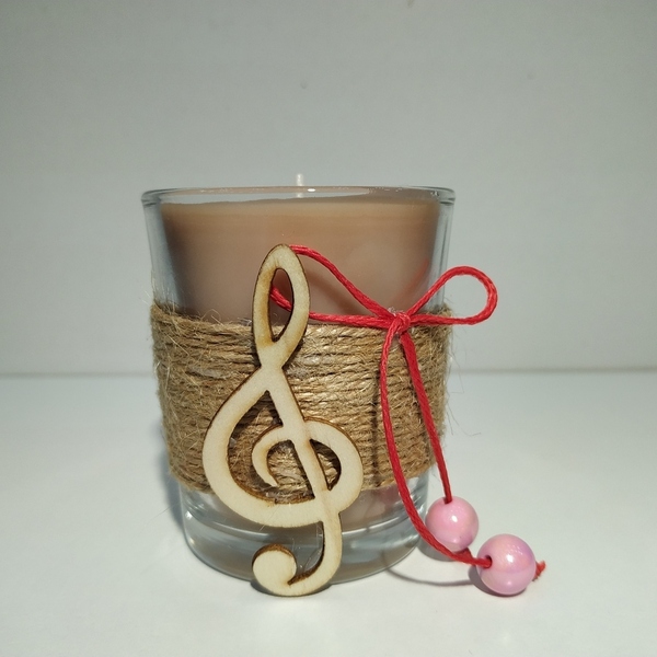Κερί αρωματικό Χειροποίητο Μουσικό κλειδί καφέ σε γυάλινο ποτήρι 7 Χ 4 εκ - αρωματικά κεριά
