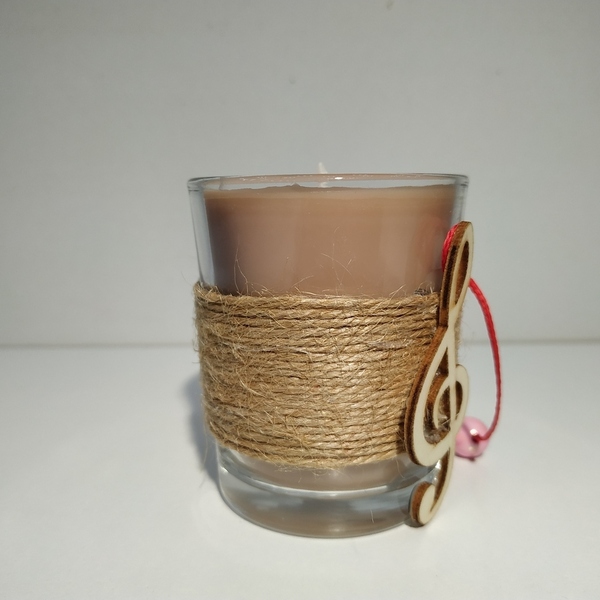 Κερί αρωματικό Χειροποίητο Μουσικό κλειδί καφέ σε γυάλινο ποτήρι 7 Χ 4 εκ - αρωματικά κεριά - 4