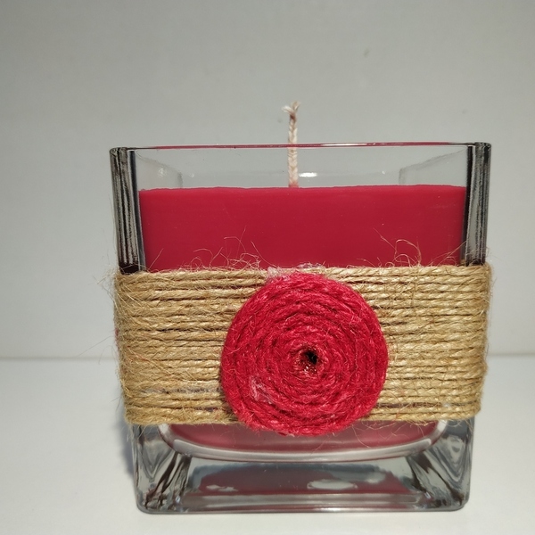 Αρωματικό χειροποίητο κερί με σε γυάλινο βάζο με κεράσια - αρωματικά κεριά - 3