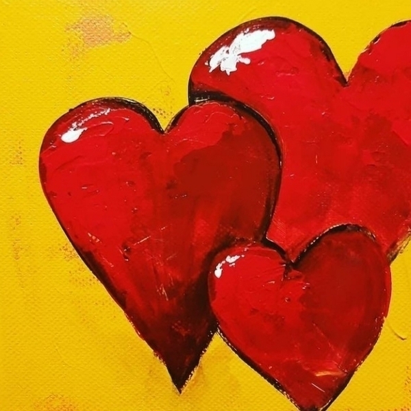 Πίνακας σύνθεση καρδιές (60cmx80cm) - πίνακες & κάδρα, καρδιά, ακρυλικό, χειροποίητα, αγ. βαλεντίνου - 4