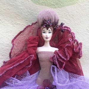 Διακοσμητική Κούκλα "Exotic βυσσινί-μωβ" ύψος 60 εκ. - ύφασμα, διακόσμηση, διακοσμητικά, διακόσμηση σαλονιού, κούκλες - 2