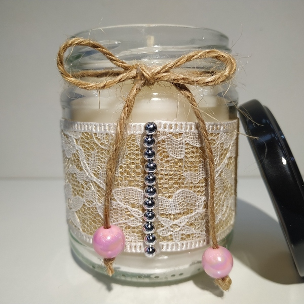 Αρωματικό κερί βανίλια χειροποίητο σε γυάλινο βάζο με καπάκι 8 χ 6εκ - αρωματικά κεριά - 2