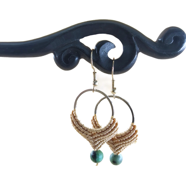 Turquoise σκουλαρίκια macrame - ημιπολύτιμες πέτρες, μακραμέ, boho, κρεμαστά