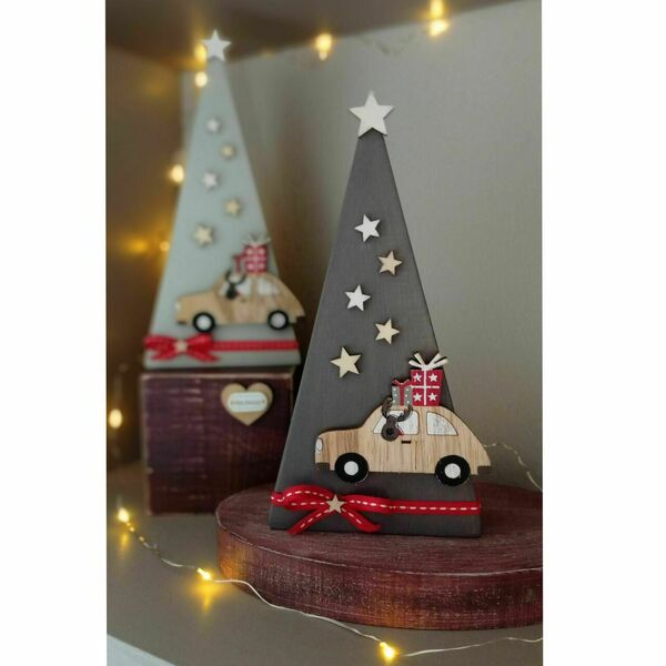 Χριστουγεννιάτικη ξύλινο διακοσμητικό δεντράκι _αυτοκινητάκι γκρι με ταρανδακι 20x10x3εκ. - ξύλο, διακοσμητικά, χριστουγεννιάτικα δώρα, πρωτότυπα δώρα, δέντρο - 2