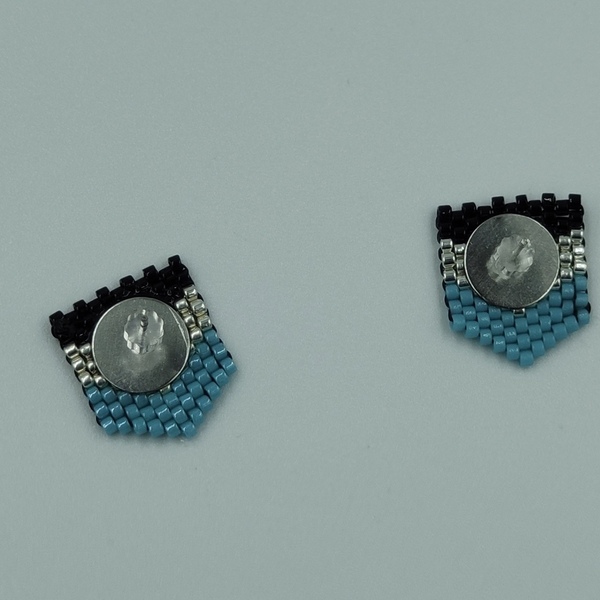 Σκουλαρίκια μικρά ασημι μαυρο γαλαζιο χάντρες miyuki - χάντρες, miyuki delica, καρφωτά, μικρά - 3