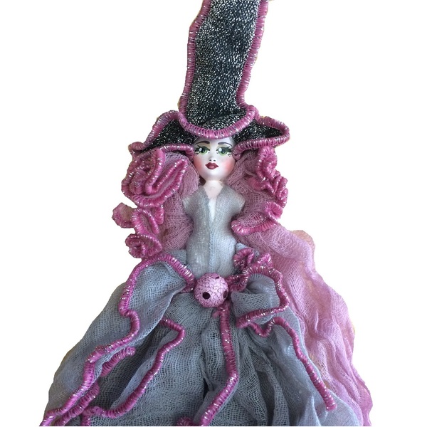 Διακοσμητική Κούκλα "Μαγισσάκι ροζ-γκρι" ύψος 40 εκ. - διακόσμηση, διακοσμητικά, κούκλες