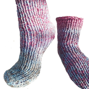 Πλεκτές κυλινδρικές κάλτσες (ένα μέγεθος) ροζ-γαλαζιο - πλεκτό, χειροποίητα - 2