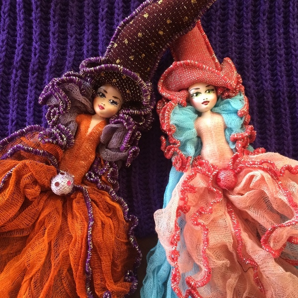 Διακοσμητική Κούκλα "Μαγισσάκι κόκκινο-τυρκουάζ" ύψος 40 εκ. - διακόσμηση, διακοσμητικά, διακόσμηση σαλονιού, κούκλες - 5