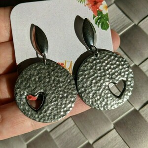 Valentine's Day Earrings - καρδιά, πηλός, ατσάλι, κρεμαστά - 2