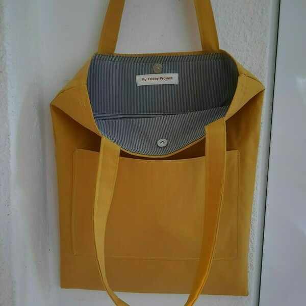 Υφασμάτινη tote τσάντα "Yellow" - ύφασμα, ώμου, all day, tote, πάνινες τσάντες - 2