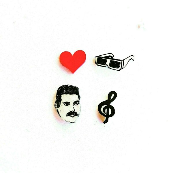 Freddie Mercury και μικρό σκουλαρίκι επιλογή σας - καρδιά, καρφωτά, μικρά, plexi glass