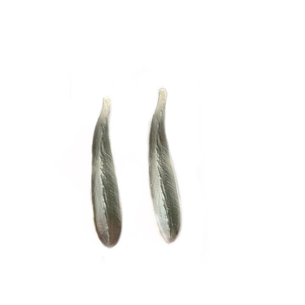 Καρφωτά χειροποίητα σκουλαρίκια από ασήμι 925 σε σχήμα φύλλου ελιάς - ασήμι, επάργυρα, φύλλο, καρφωτά