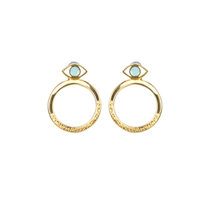 Ear Jacket Σκουλαρίκια "Round Eyes" - επιχρυσωμένα, επάργυρα, μάτι, μικρά - 2