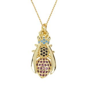 Κολιέ με Zircon "Bumblebee" - επιχρυσωμένα, κοντά, ζιργκόν - 2