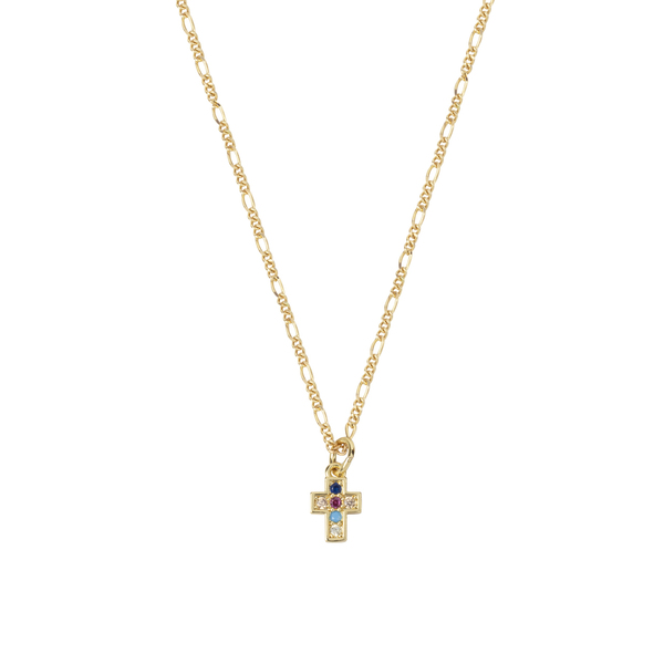Κολιέ με Zircon "Small Cross" - charms, επιχρυσωμένα, σταυρός, κοντά, ζιργκόν