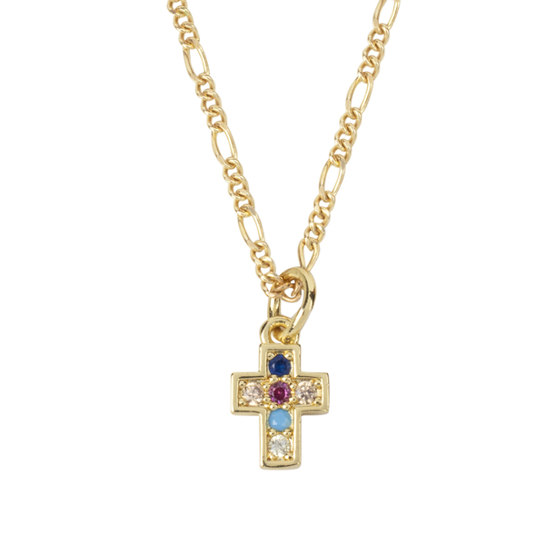 Κολιέ με Zircon "Small Cross" - charms, επιχρυσωμένα, σταυρός, κοντά, ζιργκόν - 2