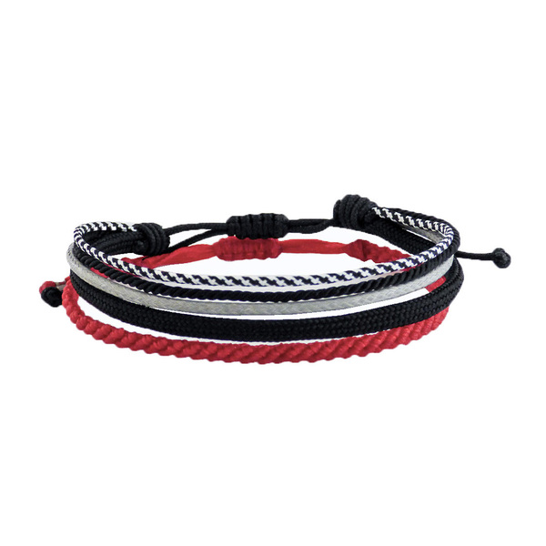 Ανδρικό βραχιόλι set 2 macrame red / 4cords - βραχιόλια, κορδόνια, σετ, δώρα για άντρες