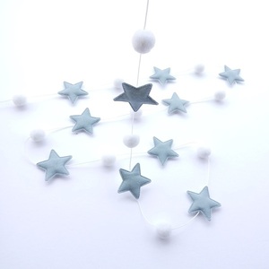Διακοσμητική Γιρλάντα με Λευκά Πον Πον και Υφασμάτινα Μπλε Αστέρια - αγόρι, αστέρι, γιρλάντες, pom pom, αγορίστικο