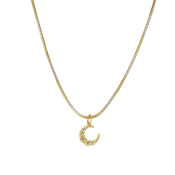 Κολιέ με Zircon "Crescent" - charms, επιχρυσωμένα, ασήμι 925, φεγγάρι, κοντά