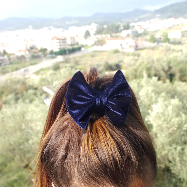 Σετ βελούδινα φιογκάκια μπλε & Τριανταφυλλί - φιόγκος, βελούδο, για τα μαλλιά, μαμά και κόρη, hair clips - 3