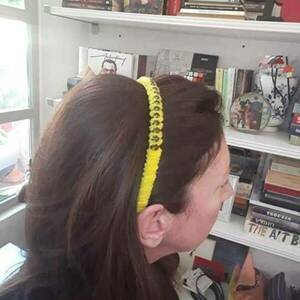 Στέκα μαλλιών ,κίτρινη με λαδί στρας - statement, δώρα για γυναίκες, στέκες - 5