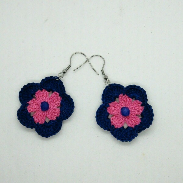 μικρά σκουλαρίκια ροζ και μπλε - μικρά, ατσάλι, κρεμαστά - 2