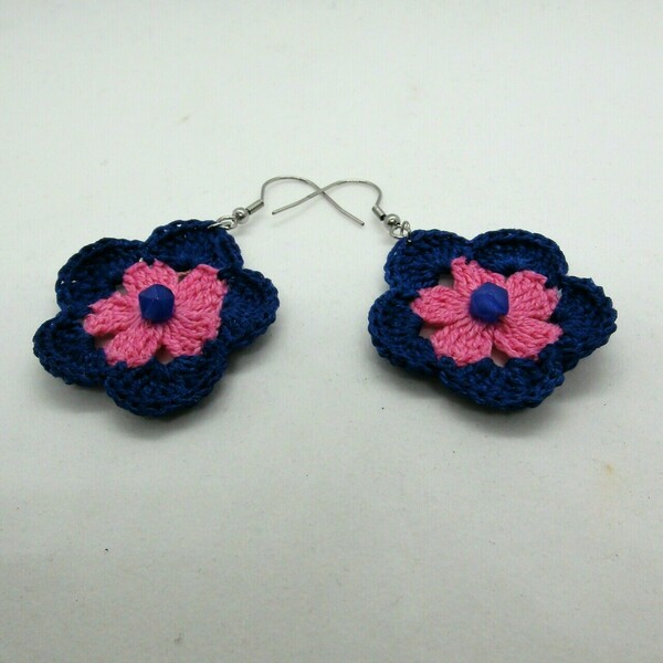 μικρά σκουλαρίκια ροζ και μπλε - μικρά, ατσάλι, κρεμαστά - 3