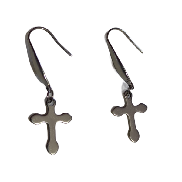 Ατσάλινα σκουλαρίκια σταυρός ασημί - σταυρός, μαμά, ατσάλι, κρεμαστά, δώρα για γυναίκες