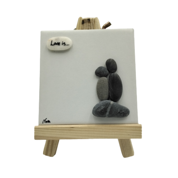 Διακοσμητικό με βότσαλα σε κεραμικό, love is (9,5×9,5cm) - πέτρα, δώρα επετείου, διακοσμητικά, ιδεά για δώρο, αγ. βαλεντίνου