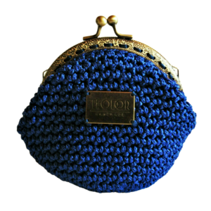 Πορτοφόλι κερμάτων κλικ κλακ πλεγμένο με blue electric κορδόνι, διαστάσεων 13*11*8. - νήμα, πλεκτή, δώρα για γυναίκες, πορτοφόλια κερμάτων