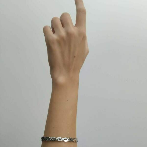 Πλεξούδα - Βραχιόλι ασημένιο χειροπέδα - επιπλατινωμένα, χεριού, χειροπέδες, αυξομειούμενα - 3