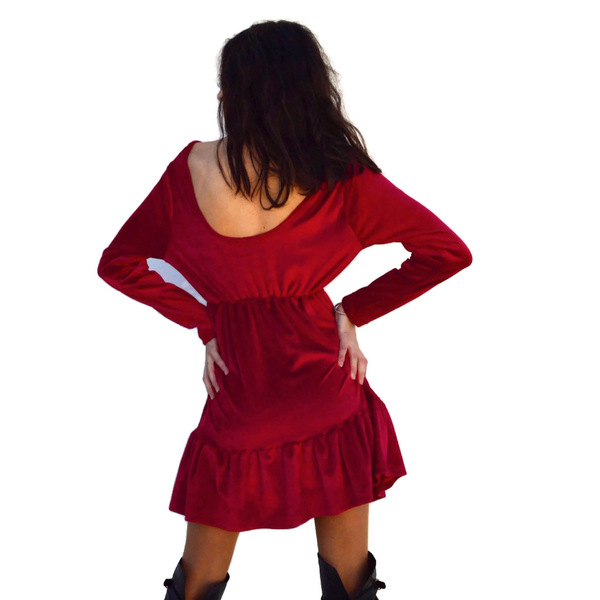 Κόκκινο φόρεμα από βελούδο - βαμβάκι, mini, βελούδο - 4