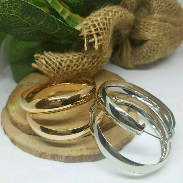 Stainless steel gold hoops - κρίκοι, ατσάλι, μεγάλα, φθηνά - 2