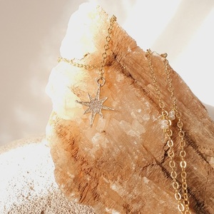Ατσάλινη αλυσίδα με στοιχεία αστέρι και μαργαριτάρια!! - charms, κοντά, ατσάλι, πέρλες - 2