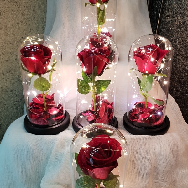 Γυάλινη καμπάνα | τριαντάφυλλο φωτάκια | δώρο αγάπης - τριαντάφυλλο, γυάλινες, διακοσμητικά, δώρο οικονομικό - 2