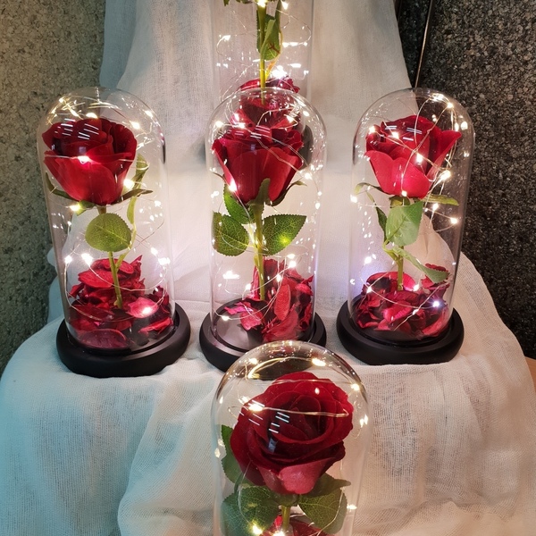 Γυάλινη καμπάνα | τριαντάφυλλο φωτάκια | δώρο αγάπης - τριαντάφυλλο, γυάλινες, διακοσμητικά, δώρο οικονομικό - 5