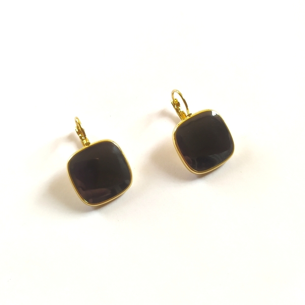 Minimal σκουλαρίκια με μαύρο σμάλτο - σμάλτος, minimal, κρεμαστά