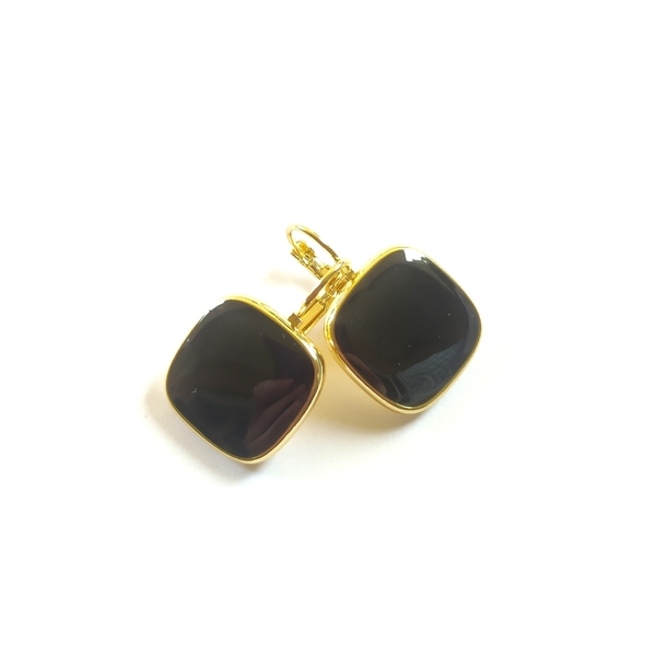 Minimal σκουλαρίκια με μαύρο σμάλτο - σμάλτος, minimal, κρεμαστά - 2