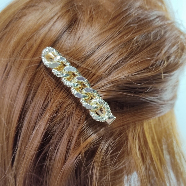 Τσιμπιδάκι επίχρυσο κλιπ μαλλιών αλυσίδα - μοδάτο, τσιμπιδάκια μαλλιών, hair clips - 2