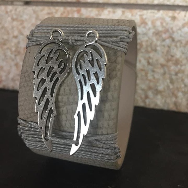 Angel’s wings bracelet - δέρμα, χεριού, αυξομειούμενα, φαρδιά - 2