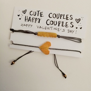 Σετ μακραμέ βραχιολιών "cute couple" - καρδιά, μακραμέ, κορδόνια, ζευγάρια, χεριού - 2