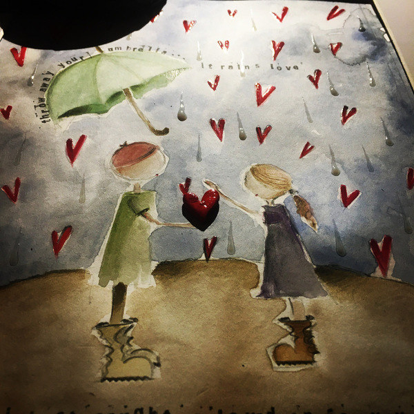 "It rains Love" Ζωγραφική με Μεικτή Τεχνική σε Κορνίζα - πίνακες & κάδρα, πίνακες ζωγραφικής - 2