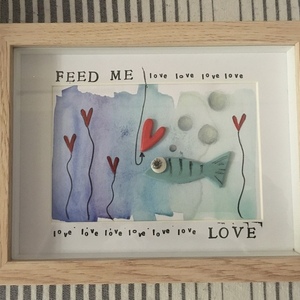 "Feed Me Love" Ζωγραφική με Μεικτη Τεχνική σε Κορνίζα - πίνακες & κάδρα, πίνακες ζωγραφικής - 4