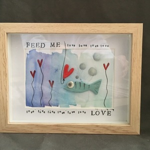 "Feed Me Love" Ζωγραφική με Μεικτη Τεχνική σε Κορνίζα - πίνακες & κάδρα, πίνακες ζωγραφικής - 5
