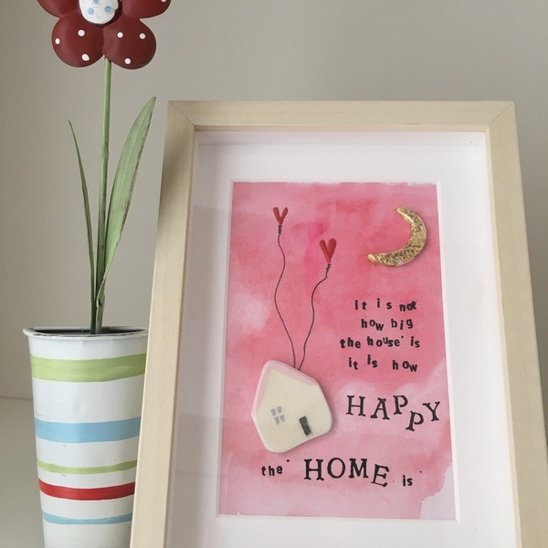 Happy Home Ζωγραφική μα Μεικτή Τεχνικη σε Κορνίζα - πίνακες & κάδρα, πίνακες ζωγραφικής - 3