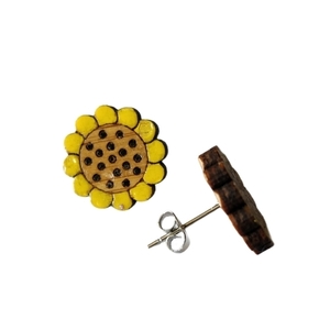 "Ηλιοτρόπια!" - Καρφωτά σκουλαρίκια από ξύλο 1,3 εκ. ζωγραφισμένα στο χέρι, βάση ατσάλι - ξύλο, κορίτσι, καθημερινό, καρφωτά, ξύλινα κοσμήματα - 3