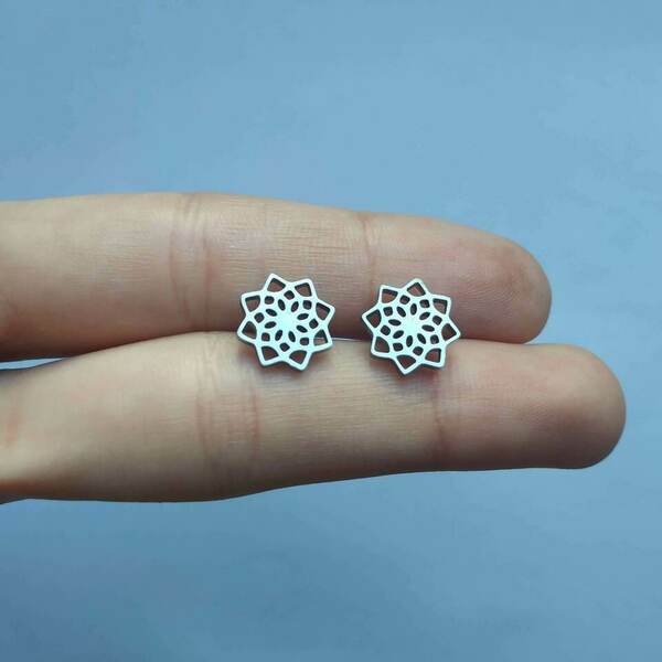 Σκουλαρίκια σε σχήμα mandala - καρφωτά, μικρά, ατσάλι - 2